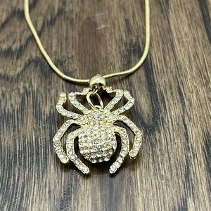 Spider Pendant Gold Tone with Rhinestones. Sparkling Necklace 🕷️ Halloween